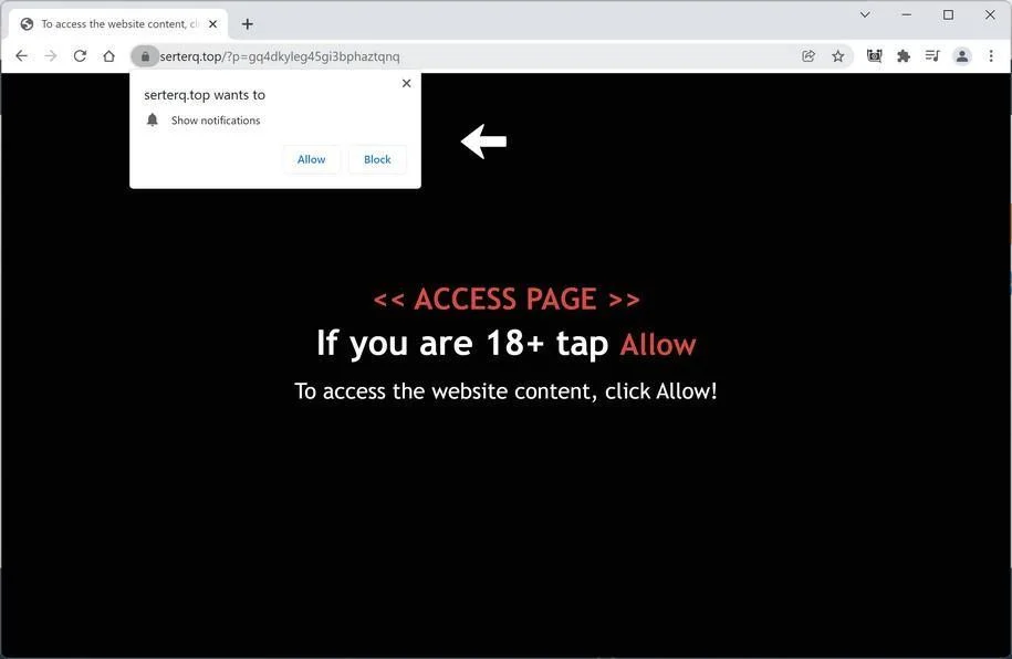 How to Remove Serterq.top Pop-up Ads (Virus Removal Guide) 1 Image: Chrome browser is redirected to Serterq.top