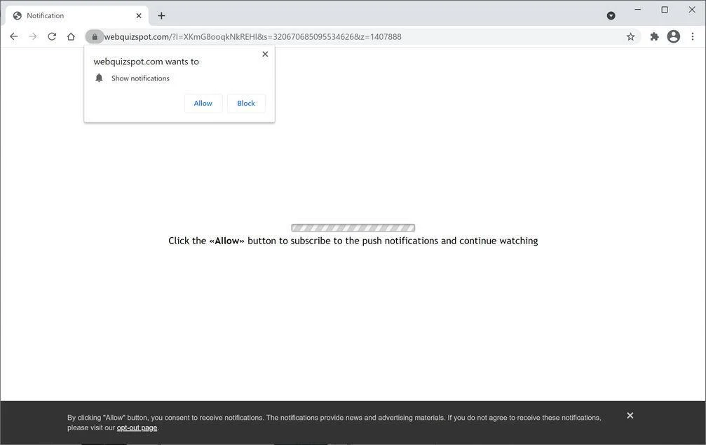 Remove Webquizspot.com pop-up ads (Virus Removal Guide) 1 Image: Chrome browser is redirected to Webquizspot.com