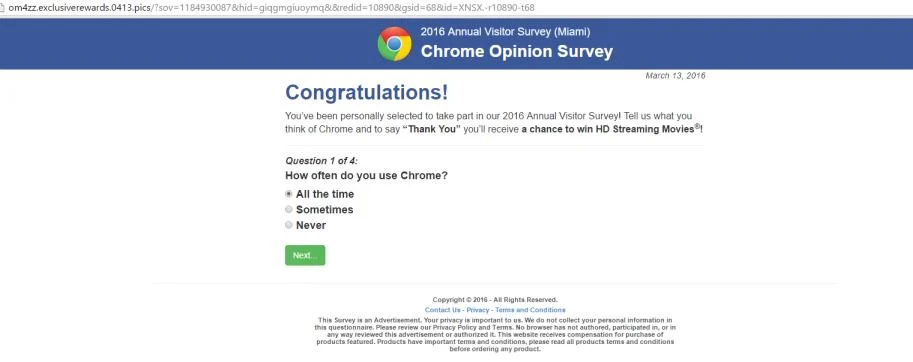 Chrome Opinion Survey popup