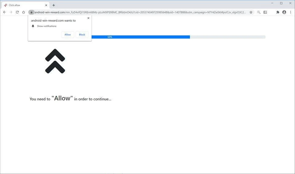 Image: Chrome browser is redirected to Android-win-reward.com