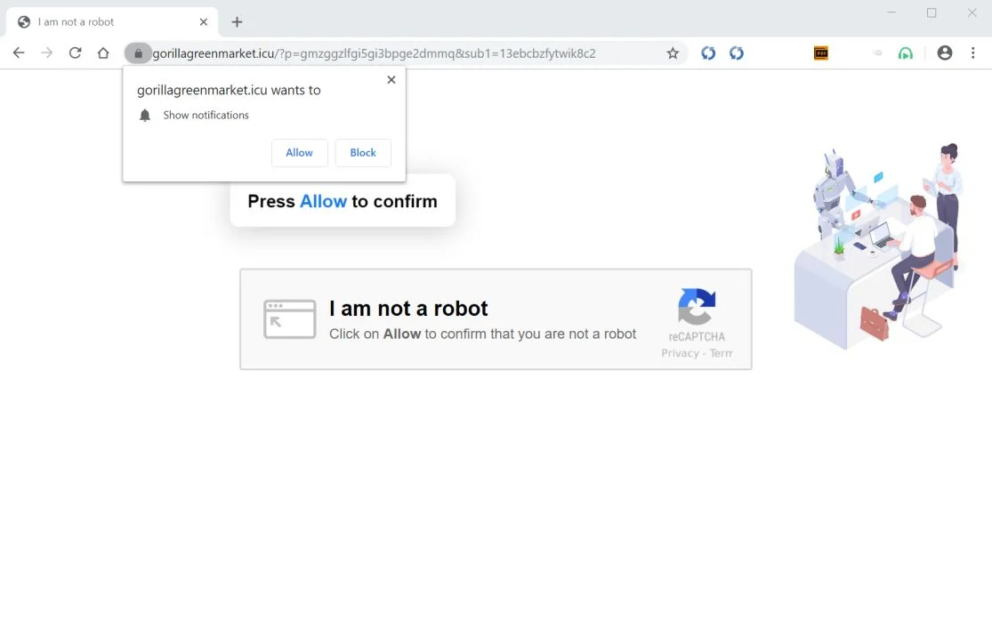 Image: Chrome browser is redirected to Gorillagreenmarket.icu