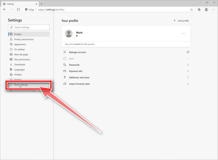 Click Reset Settings option