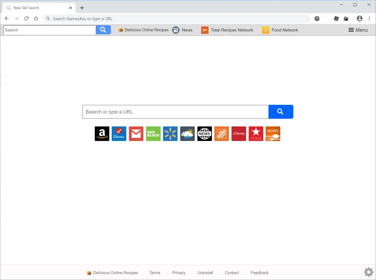 Image: Chrome browser is redirected to search.deliciousonlinerecipestab.com