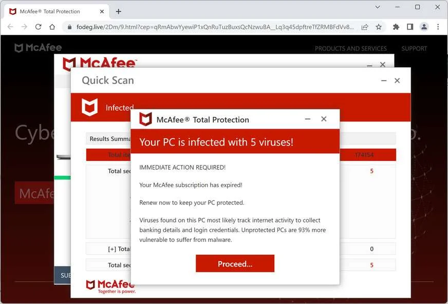 Image: Chrome browser is redirected to Fodeg.live