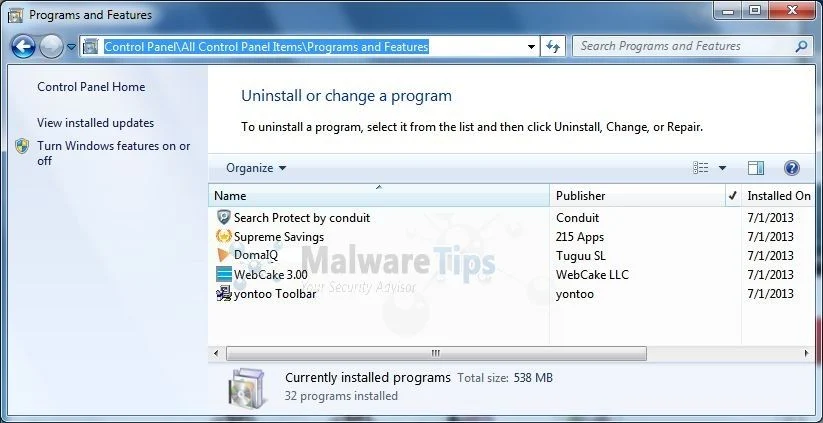 [Image: Uninstall Bizrate malicious programs]