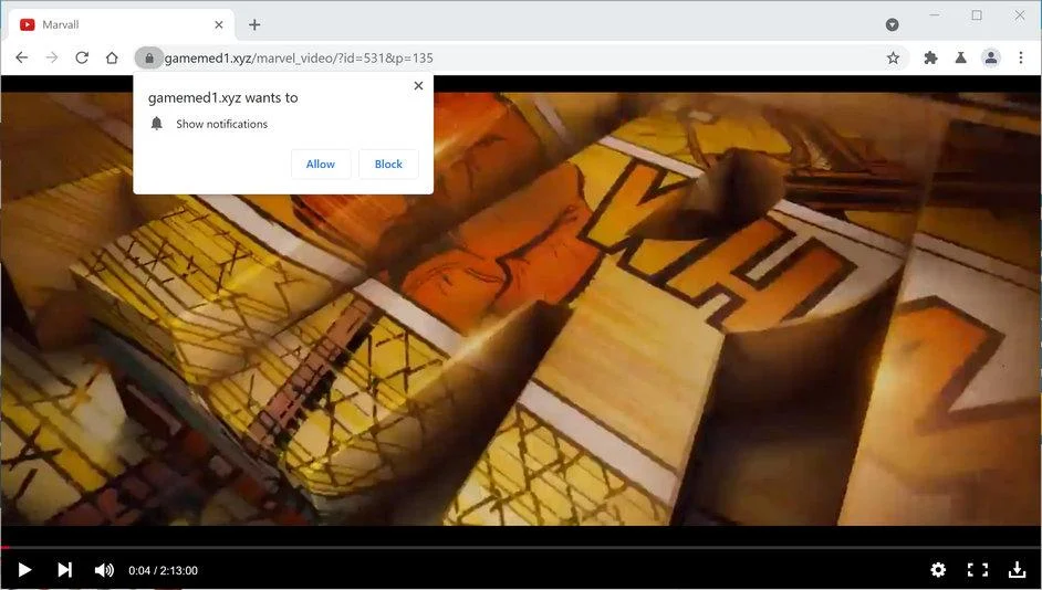 Image: Chrome browser is redirected to Gamemed1.xyz