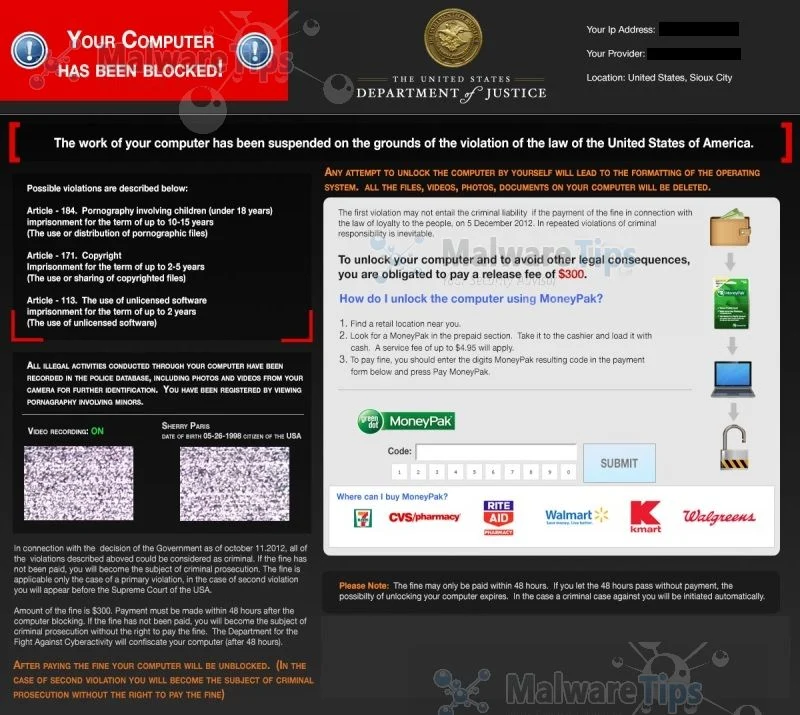 [Image: Department of Justice MoneyPak virus]