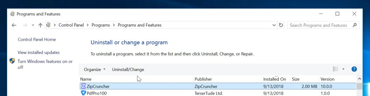 Uninstall Zip Cruncher Adware