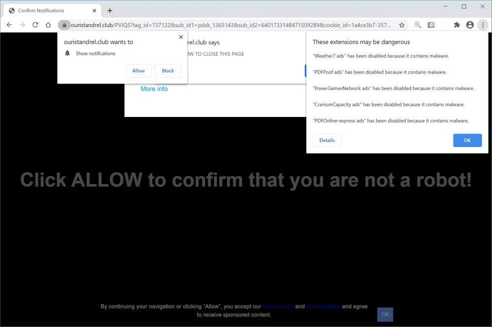 Remove Ouristandrel.club pop-up ads (Virus Removal Guide) 1 Image: Chrome browser is redirected to Ouristandrel.club