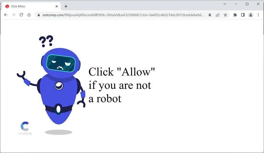 Image: Chrome browser is redirected to Notcomp.com