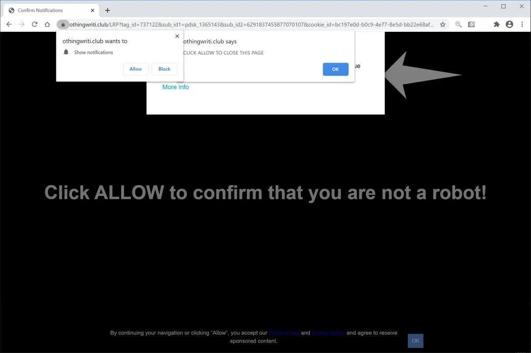 Remove Othingwriti.club pop-up ads (Virus Removal Guide) 1 Image: Chrome browser is redirected to Othingwriti.club