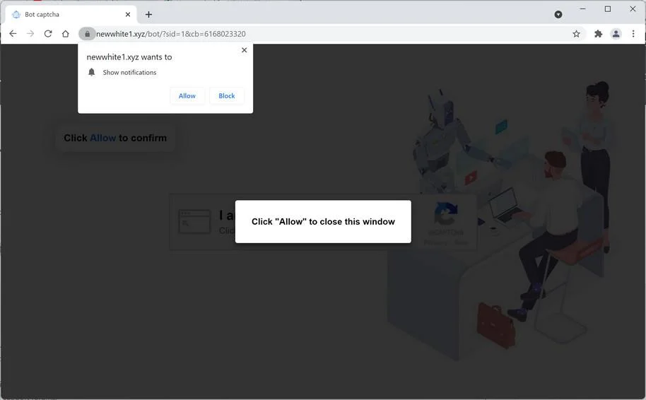 Image: Chrome browser is redirected to Newwhite1.xyz