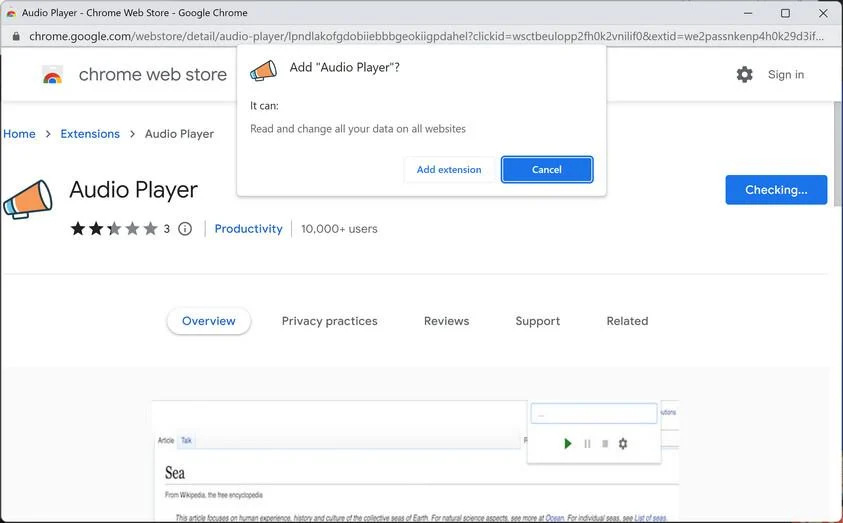 How To Remove Audio Player Browser Extension Virus 1 Image: Audio Player Chrome extension