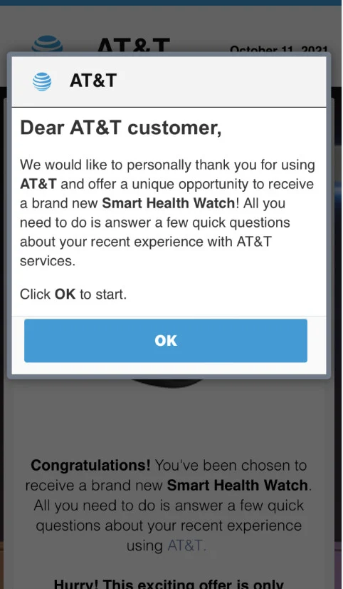 How To Remove AT&T Loyalty Program Pop-up Scam 1 Image: AT&T Loyalty Program Scam