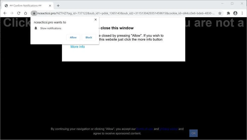 Remove Nceacticsi.pro pop-up ads (Virus Removal Guide) 1 Image: Chrome browser is redirected to Nceacticsi.pro