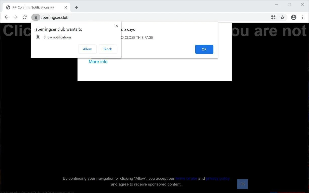 Remove Aberringser.club pop-up ads (Virus Removal Guide) 1 Image: Chrome browser is redirected to Aberringser.club