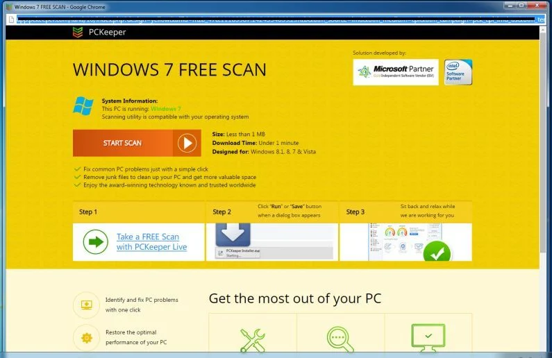 Windows 7 Free Scan pop-up virus Windows 7 Free Scan virus