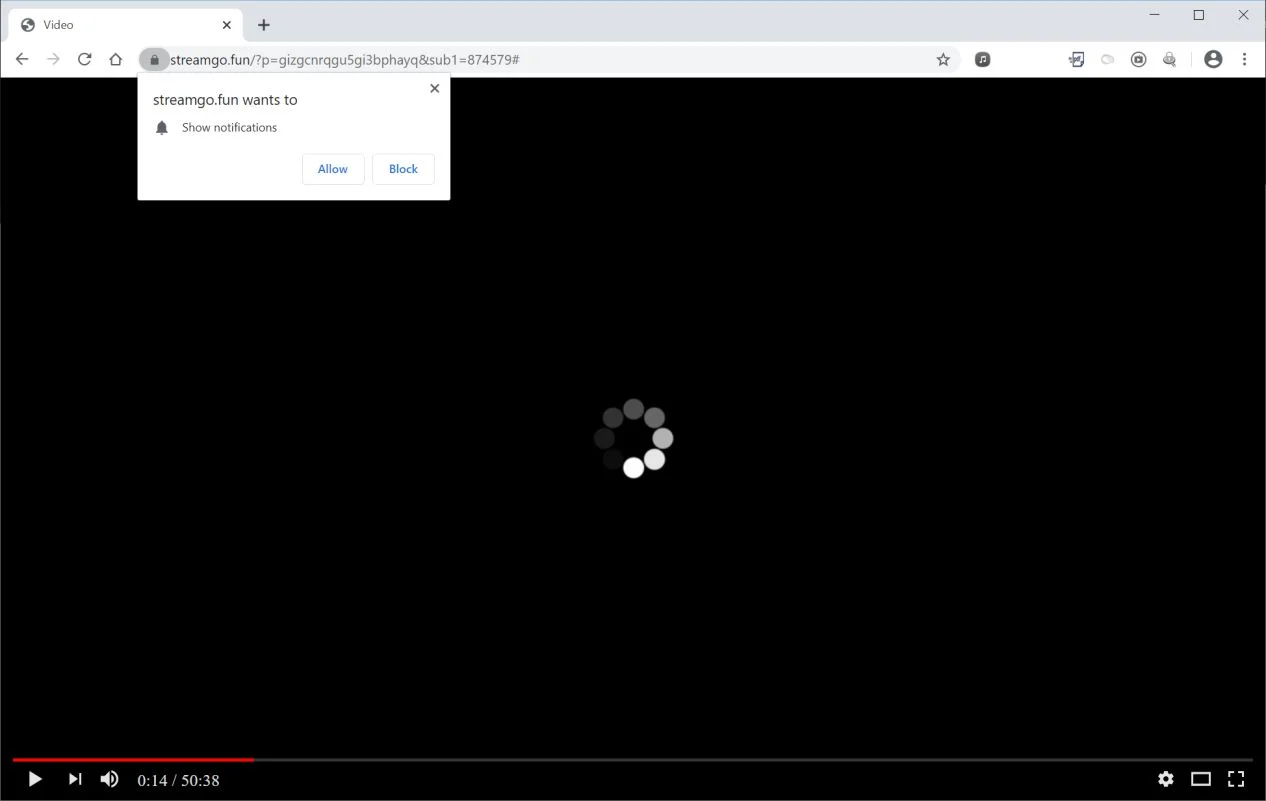 Image: Chrome browser is redirected to Streamgo.fun
