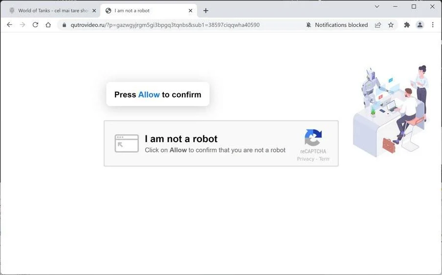 Image: Chrome browser is redirected to Qutrovideo.ru