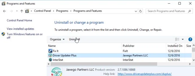 Uninstall Driver Updater Plus
