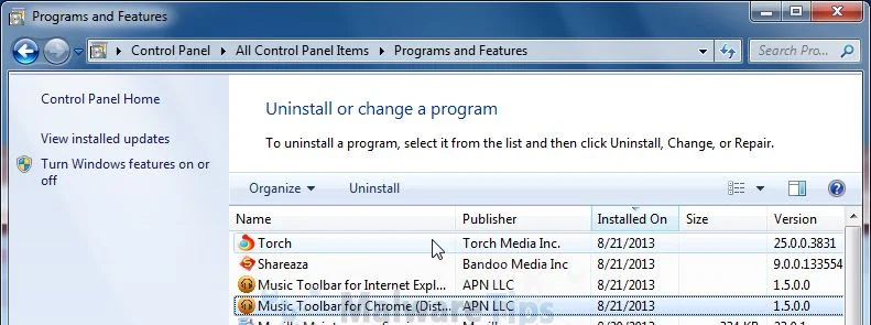 [Image: Uninstall Search.shareazaweb.net programs from Windows]