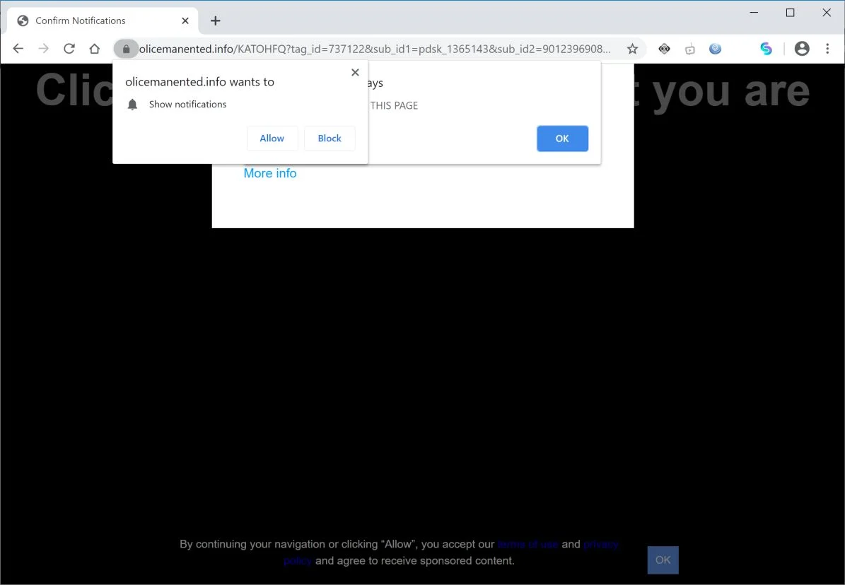 Image: Chrome browser is redirected to Olicemanented.info