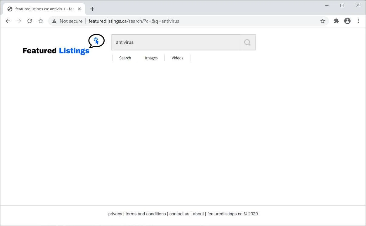 Image: Chrome browser is redirected to Featuredlistings.ca