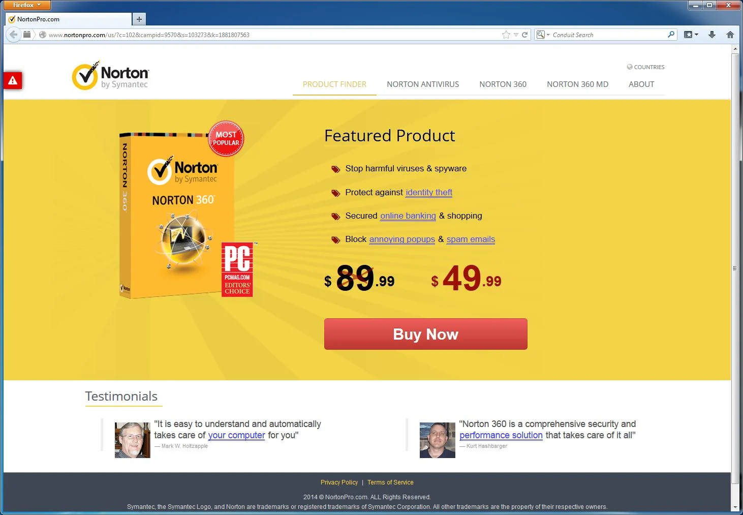 [Image: NortonPro.com popup virus]