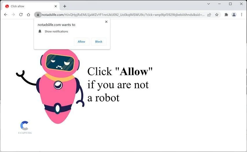 How to Remove Notadslife.com Pop-up Ads (Virus Removal Guide) 1 Image: Chrome browser is redirected to Notadslife.com