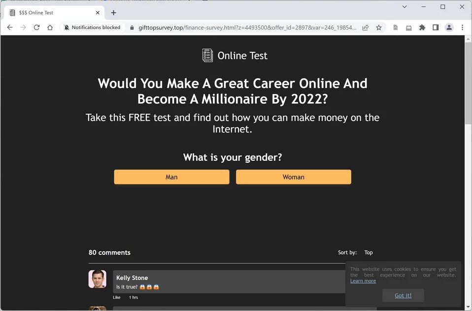 Image: Chrome browser is redirected to Gifttopsurvey.top