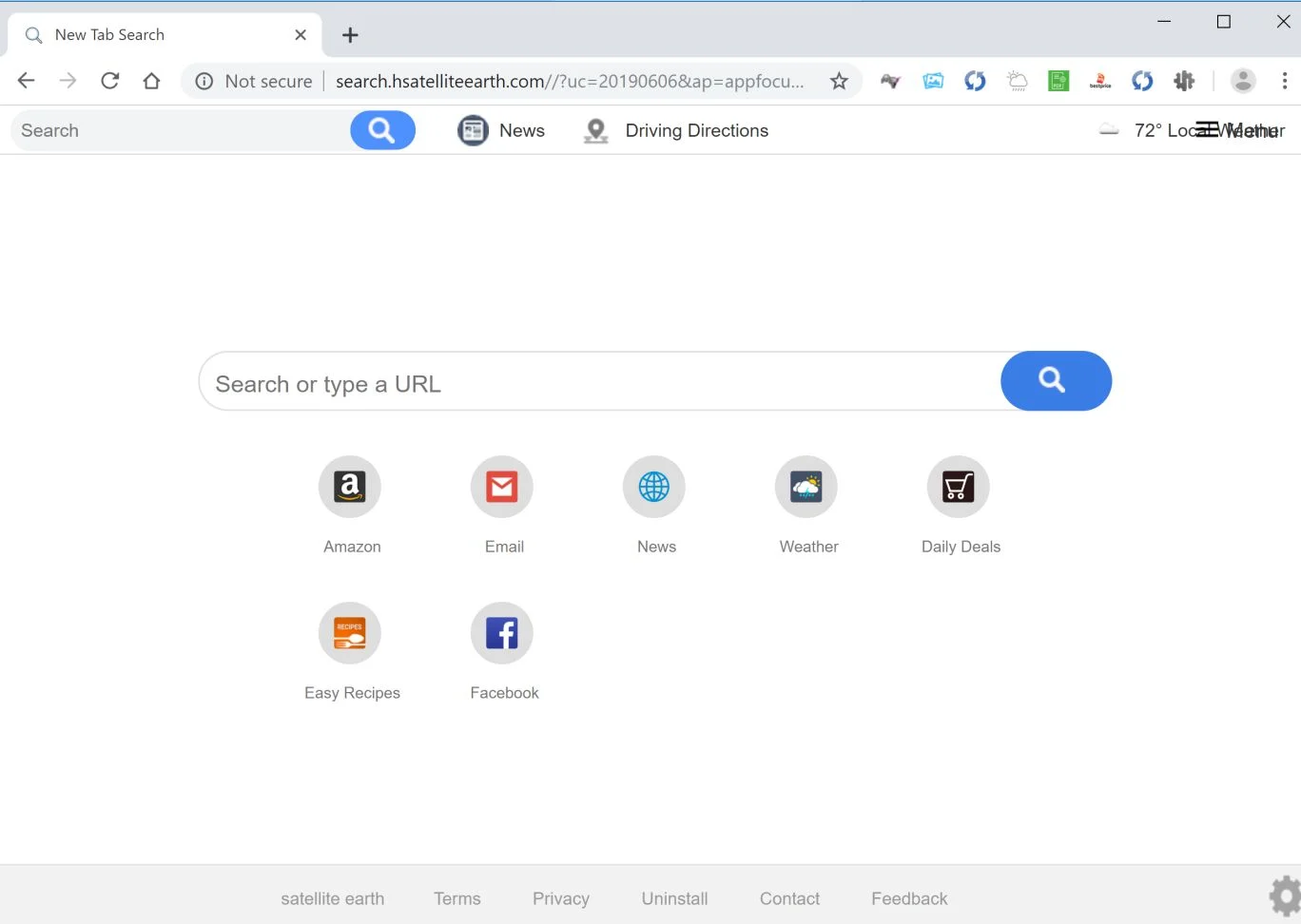 Image: Google Chrome is redirected to Satellite Earth New Tab