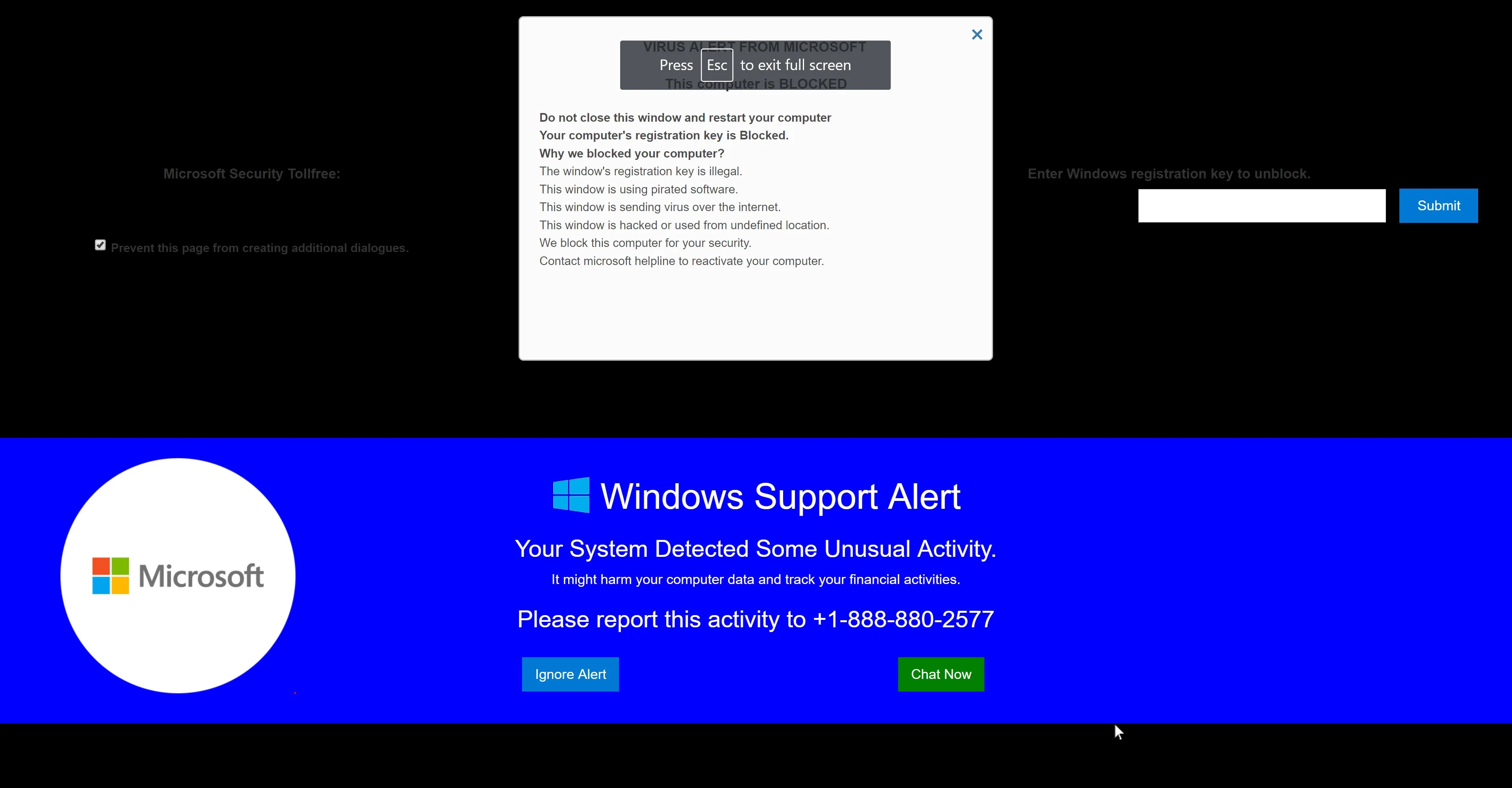 Microsoft Security Tollfree Pop-up Scam Virus