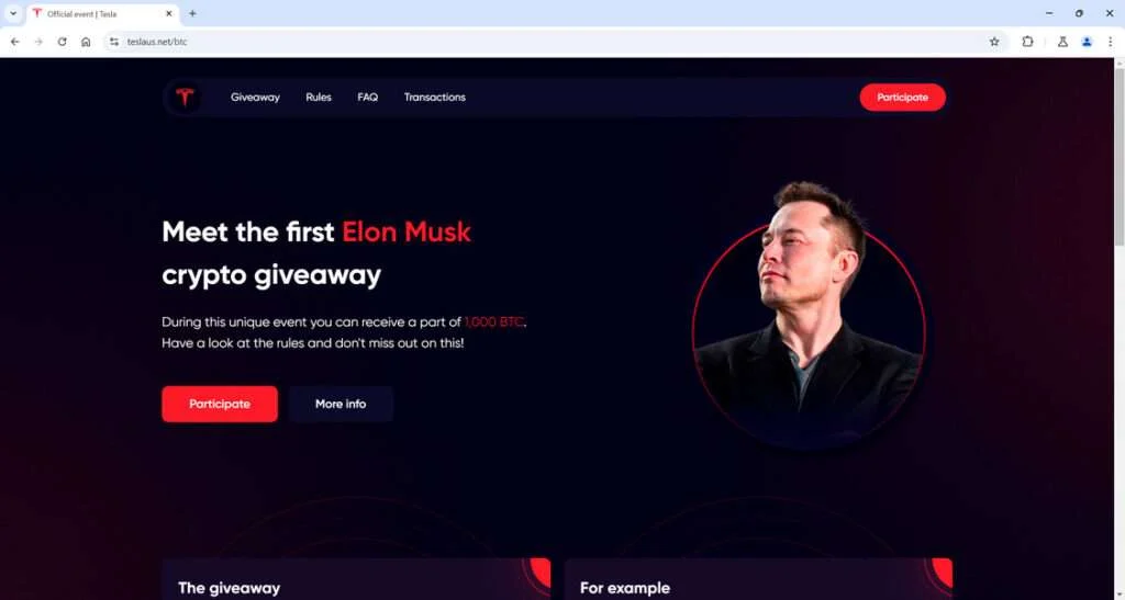 Don't Fall for the Fake TeslaUS.net Crypto Giveaway Scam 2 Teslaus.net scam