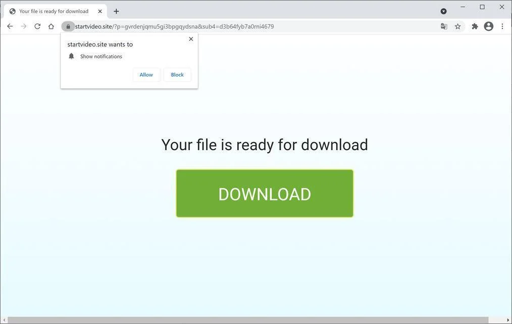 Image: Chrome browser is redirected to Startvideo.site