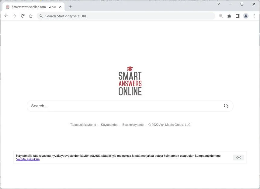 Image: Smartanswersonline.com browser redirect