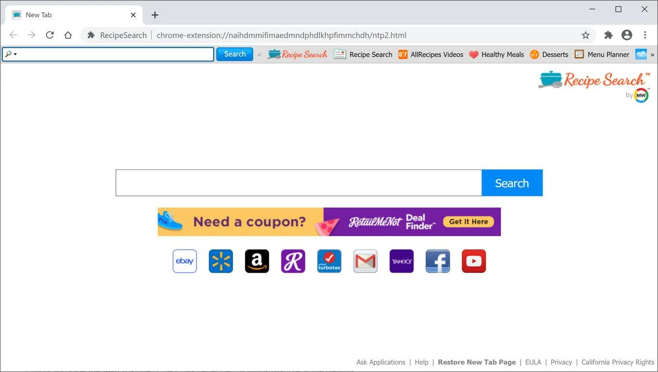 Image: Chrome browser is redirected to RecipeSearch