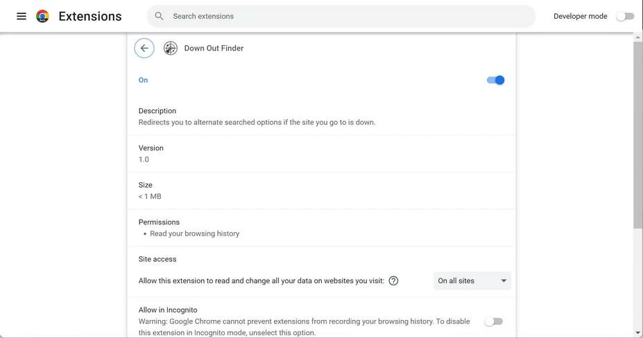 Remove Down Out Finder Adware (Virus Removal Guide) 1 Image: Down Out Finder Chrome extension