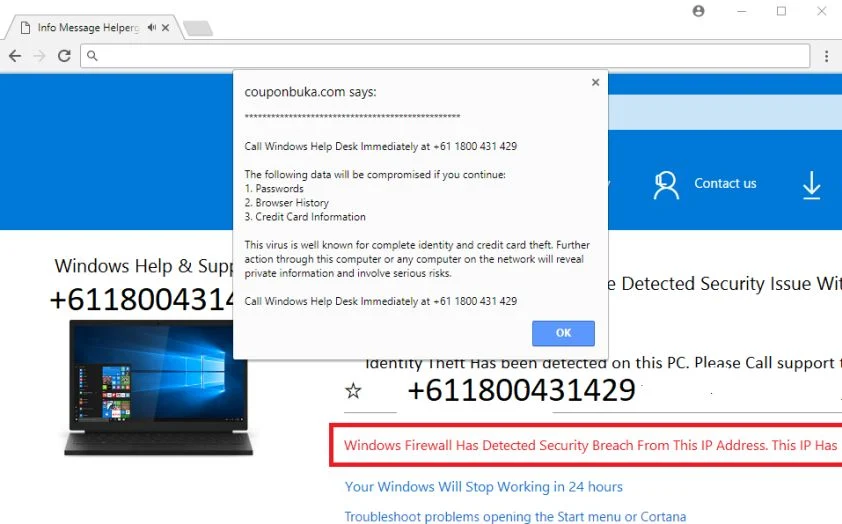 Windows Security Essentials have Detected Security Issue With This PC scam