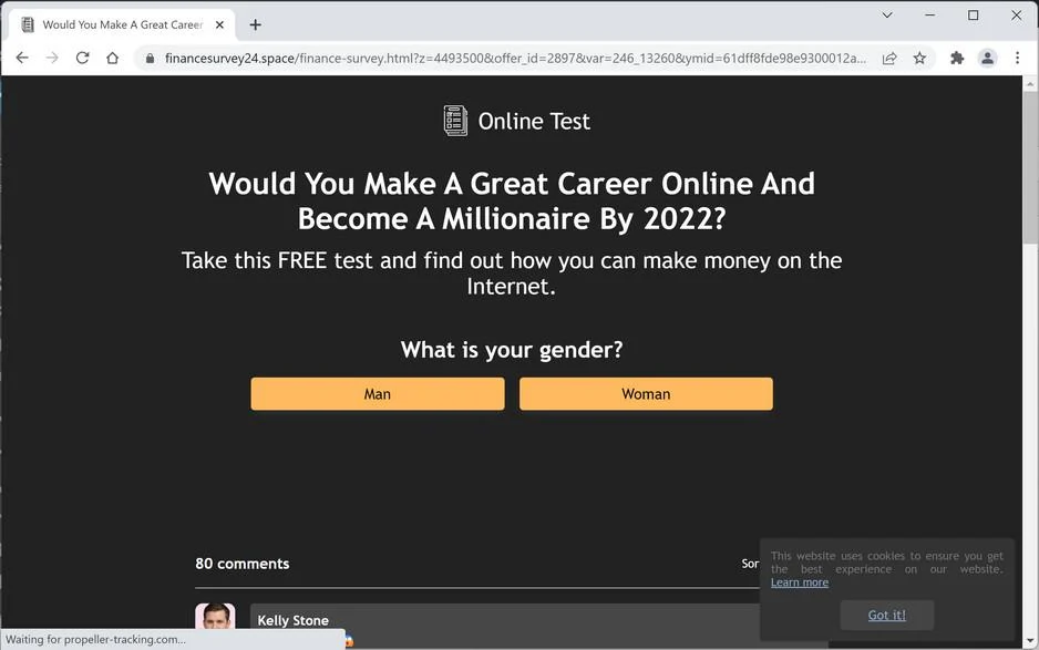 Image: Chrome browser is redirected to Financesurvey24.space