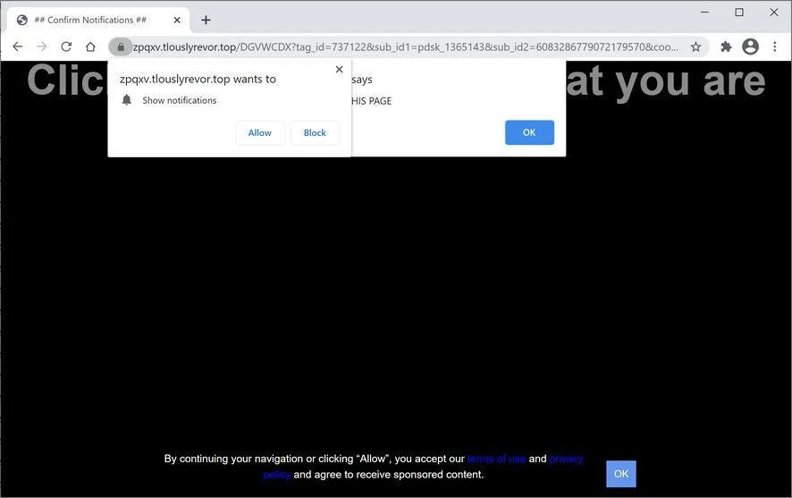 Remove Tlouslyrevor.top pop-up ads (Virus Removal Guide) 1 Image: Chrome browser is redirected to Tlouslyrevor.top