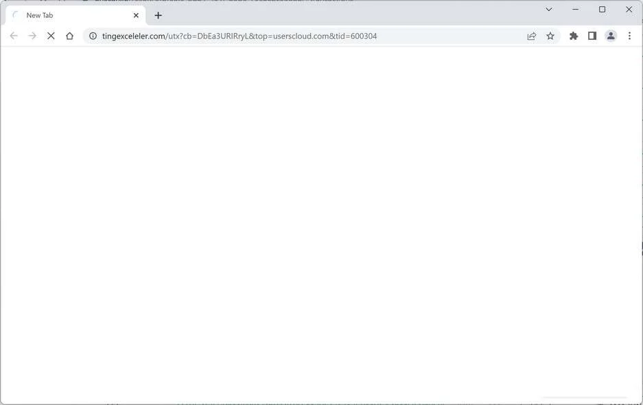 Image: Chrome browser is redirected to the Tingexceleler.com site