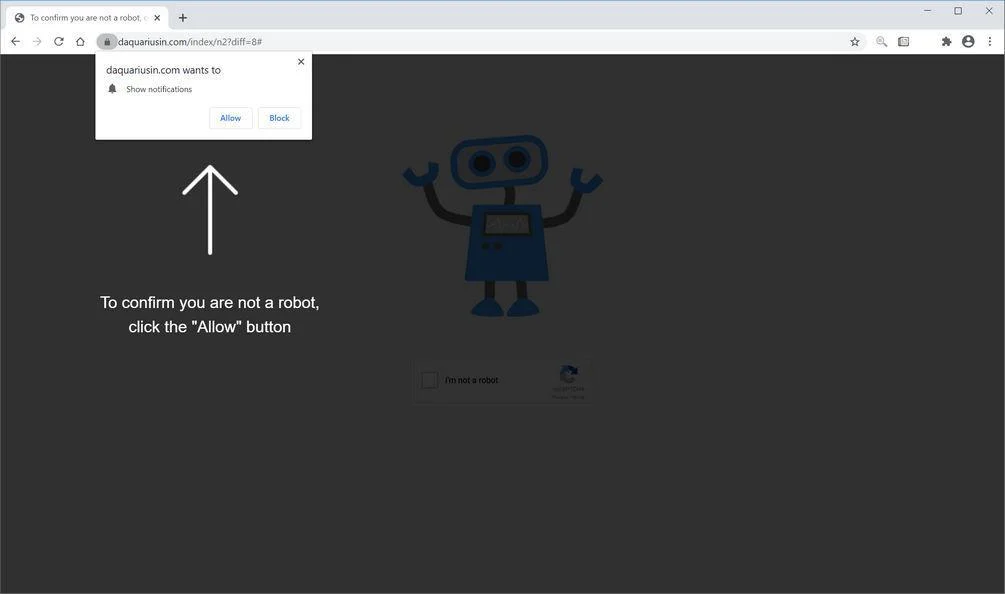 Remove Daquariusin.com pop-up ads (Virus Removal Guide) 1 Image: Chrome browser is redirected to Daquariusin.com