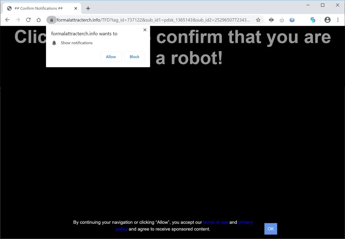 How to remove Formalattracterch.info pop-up ads (Virus Removal Guide) 1 Image: Chrome browser is redirected to Formalattracterch.info