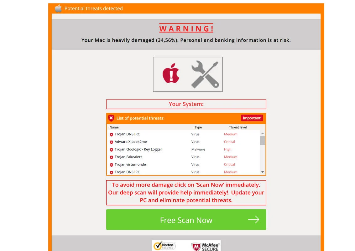 Potential threats detected MacOS scam