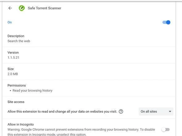 Remove Safe Torrent Scanner Browser Extension (Virus Removal Guide) 1 Image: Safe Torrent Scanner Chrome extension