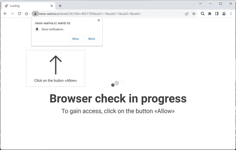 Image: Chrome browser is redirected to News-wariva.cc