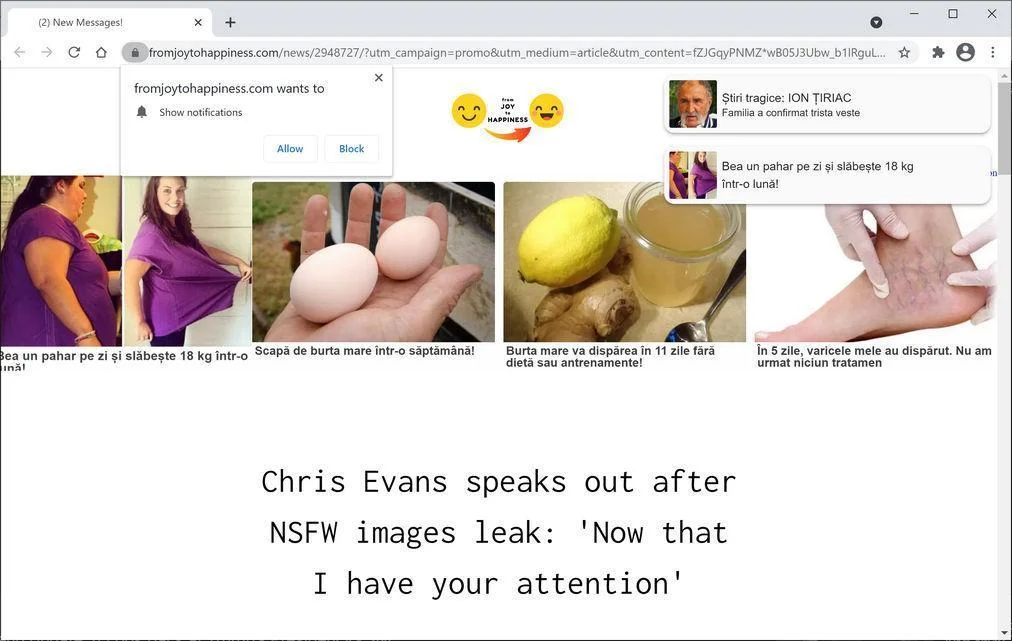 Image: Chrome browser is redirected to Fromjoytohappiness.com