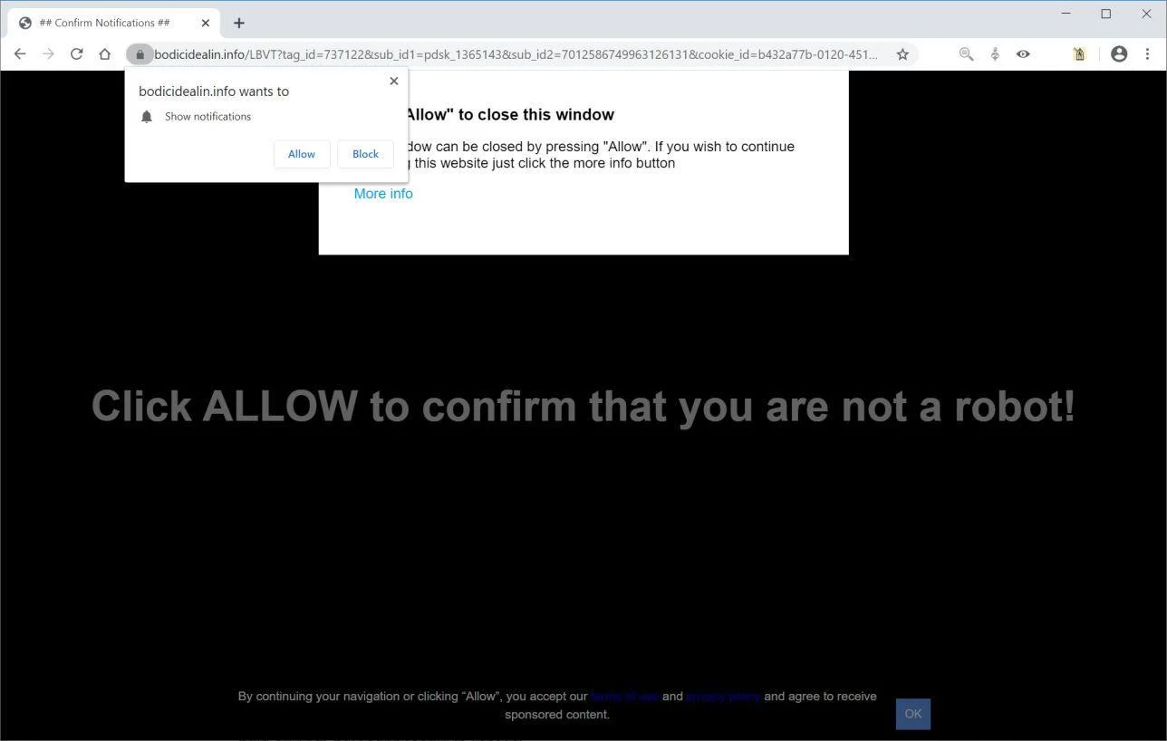 Image: Chrome browser is redirected to Bodicidealin.info