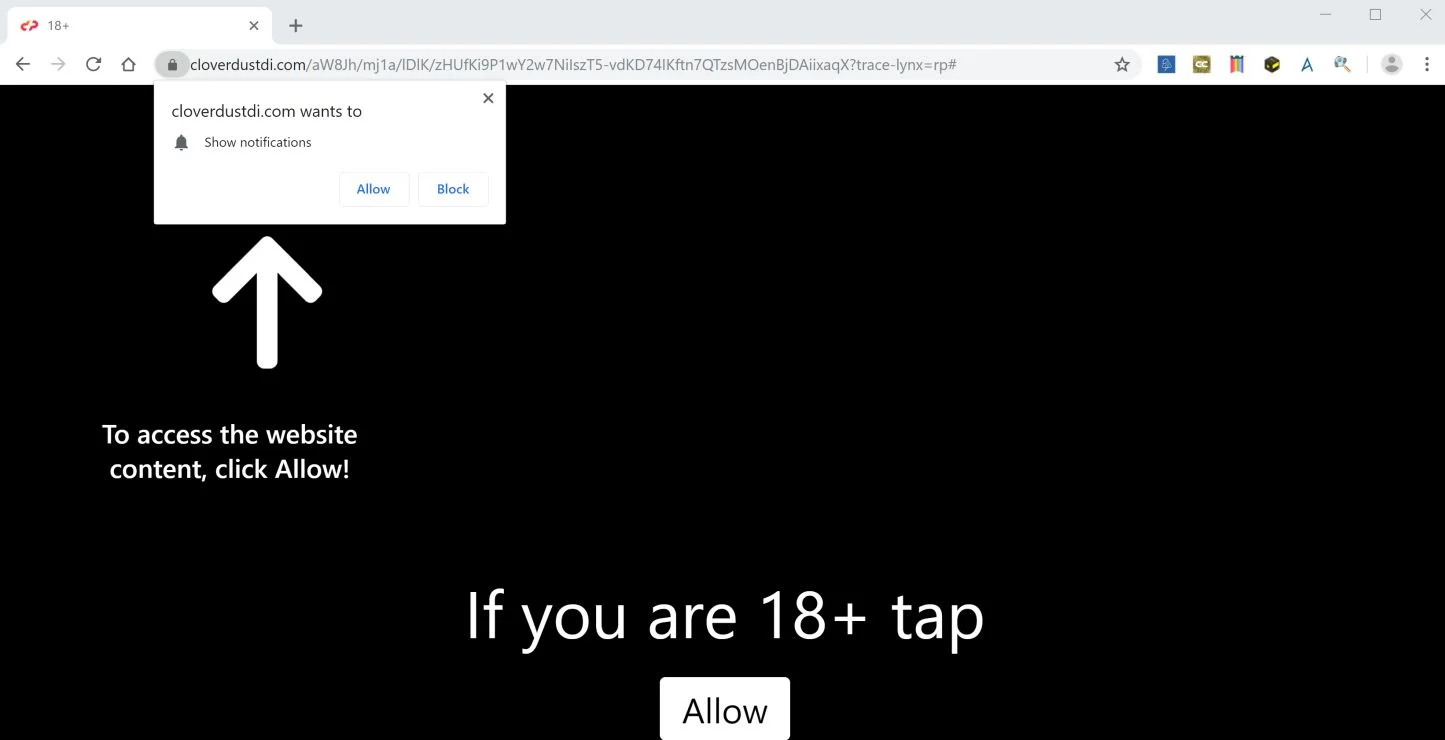 How to remove Cloverdustdi.com pop-up ads (Virus Removal Guide) 1 Image: Google Chrome is redirected to Cloverdustdi.com