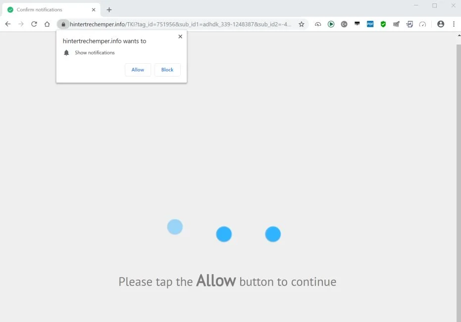 Image: Chrome browser is redirected to the Hintertrechemper.info site